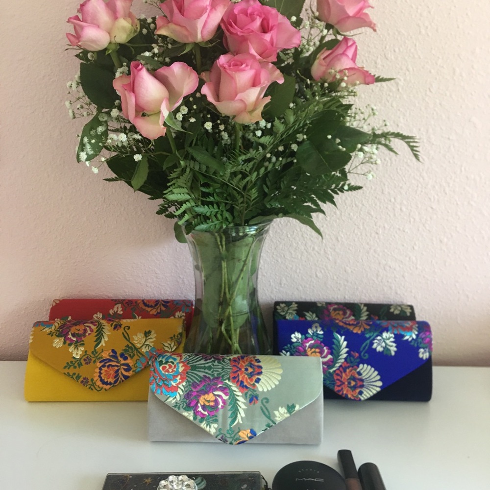 NWT Jacquard/Velvet Clutch with Crossbody Strap